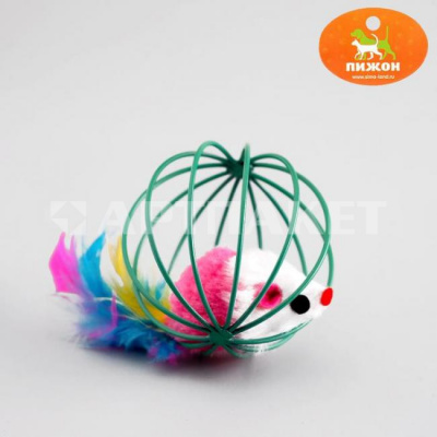 Игрушка Мышь в шаре с перьями, 6 см, микс цветов 1121222                  