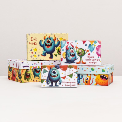 Коробка картон прямоугольная10 20*12*7,5см Монстрики