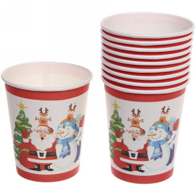 Стакан бум. 200мл праздничный /10 шт/ "Дед Мороз и Снеговик у Ёлки"