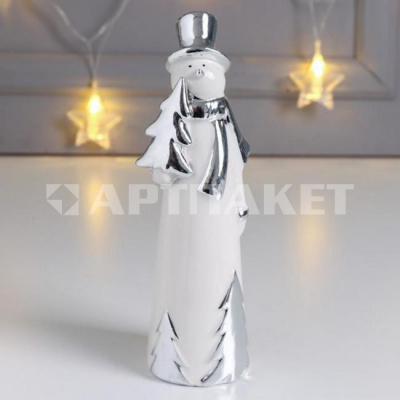 Сувенир "Снеговик в цилиндре, с ёлочками" серебро 6343214
