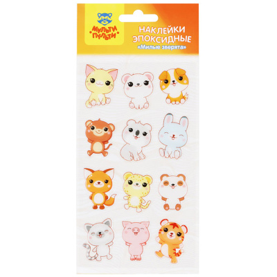 Наклейки гелевые "Милые зверята", 12 шт.