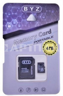 MicroSD BYZ  4Gb 6 class  с картридером
