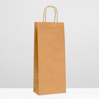 Пакет подарочный крафт, под бутылку, 12х8х36 см, ручка-лента, "Бутылки" микс (с пожеланиями)