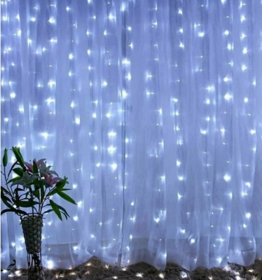 Гирлянда эл. занавес 3х2 м, 168 LED, IP44, белый холодный, прозрачный провод 71176