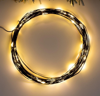 Гирлянда на батарейках 5 м, 50 LED "Роса", белый теплый, черный провод