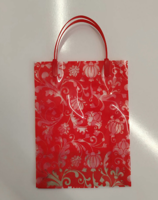 Пакет мягкий пластик, прозрачный с рисунком, 18х7х24 см, "Красный орнамент" 25252 