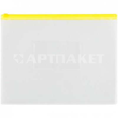 Папка-конверт на zip-молнии OfficeSpace А4, прозрачная, молния желтая