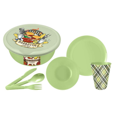 Набор д/пикника с декором, 25 пр на 4 персоны (светло-бежевый)