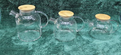 Чайник заварочный 1,5 л стеклянный с бамбуковой крышкой
