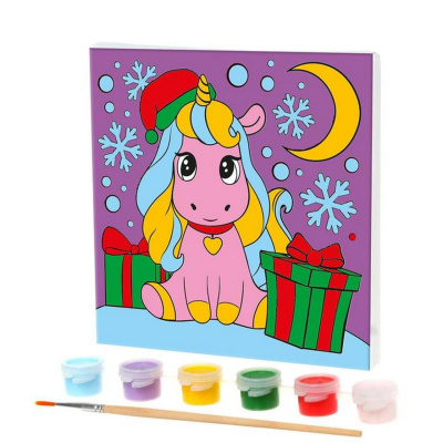 Роспись по холсту "Единорожка с подарками" 15х15 7022606