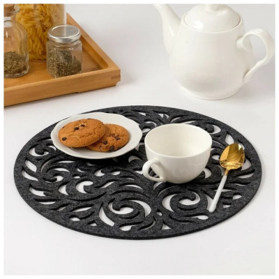 Салфетка декоративная "Узоры" тёмно-серый 30 см фетр 4016785      