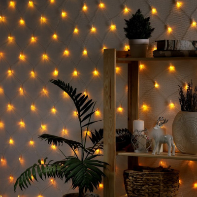 Гирлянда эл. сетка 1,6х1,6 м, 160 LED, IP20, желтый, прозрачный провод 1585750