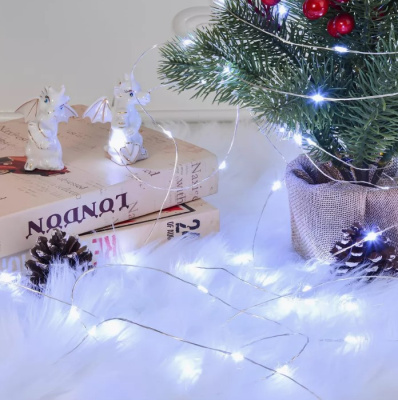 Гирлянда на батарейках 5 м, 50 LED "Роса", белый теплый, прозрачный провод 