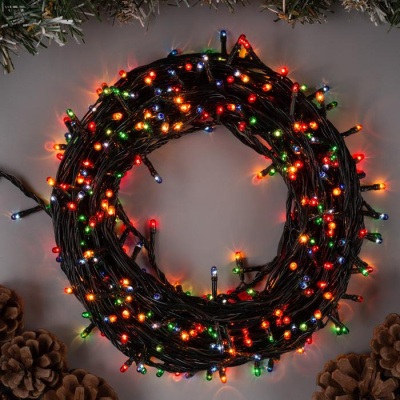 Гирлянда эл. нить 15 м, 400 ламп, IP20, мультицвет, черный провод 703309