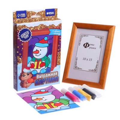 Витражная мини-картина "Веселый снеговик" 4428597