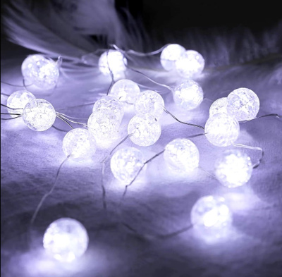 Гирлянда эл. занавес 2х2 м, 200 LED, IP20, "Разбитые шарики", белый холодный, серебристый провод 9А