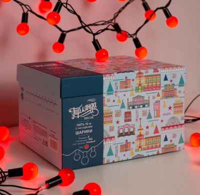 Гирлянда эл. д/улицы нить 10 м, 100 LED, IP44, "Шарики", красный, черный провод 185542