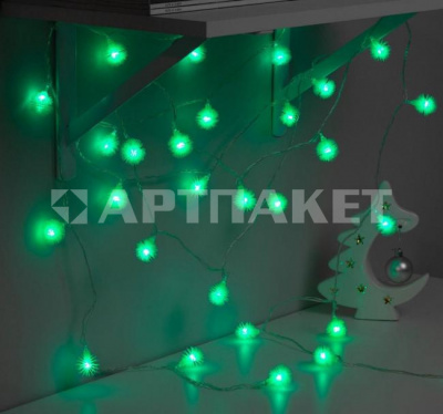 Гирлянда эл. нить 5 м, зеленый, 30 LED "Ежики" 3590696
