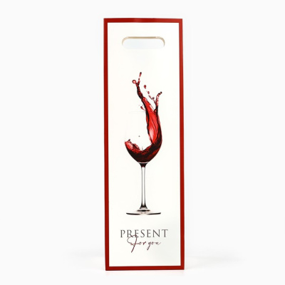 Пакет подарочный ламинированный глянцевый, под бутылку, 13х10х36 см, вырубная ручка, "Бокал"