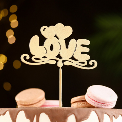 Топпер "Love, два сердца" на подвесе, золотой 4795088
