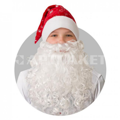 Колпак новогодний красный с бородой, плюш со снежинками   2186265