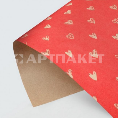 Бумага упаковочная крафт «Сердечки», фон красный, 50 × 70 см   4580640