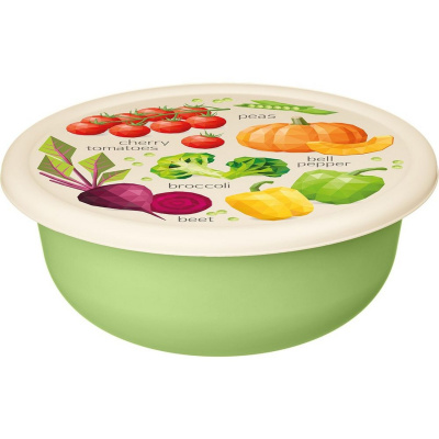 Миска 1,2л Idiland с крышкой с декором салатовый