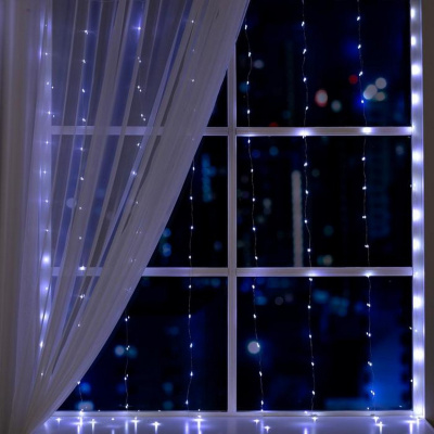 Гирлянда эл. занавес 1,6х1,6 м, 160 LED, IP20, "Роса", белый холодный, серебристый провод 5206146