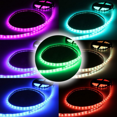 Лента светодиодная самоклейка 5м*10мм, 300 ламп LED, 7 цветов, с пультом