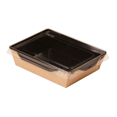 Салатник 800мл крафт 207*127*55 мм с крышкой, черный 