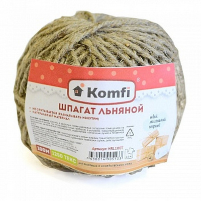 Шпагат льняной 100 м, d 1,4 мм, 1250 текс, "Komfi" бурый HRL100T