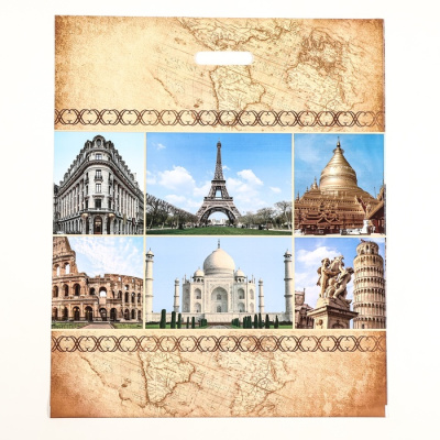 Пакет ПЭ, 50х60 см, 100 мкм, с вырубной ручкой, "Путешествие"