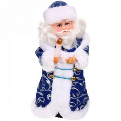 Дед Мороз музыкальный 30 см со свечой в синей шубе