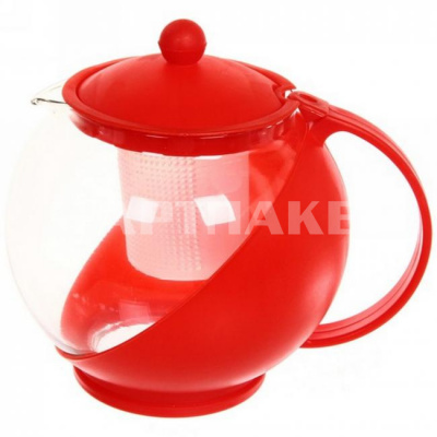 Чайник заварочный 1250мл стекло с ситом красный 359-548