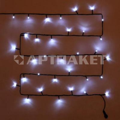 Гирлянда эл. д/улицы нить 7 м, белый холодный, 80 LED, IP 54, черный провод 183-232