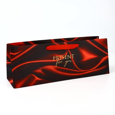 Пакет подарочный ламинированный глянцевый, под бутылку, 36х10х13 см, ручка-лента, "Тебе подарок"