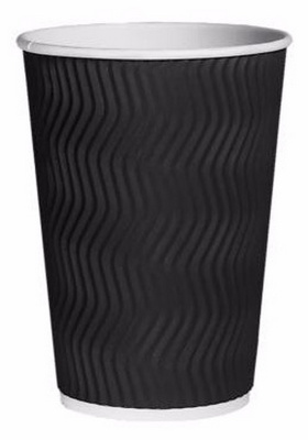 Стакан 300мл бумажный дв. сл. волна черный