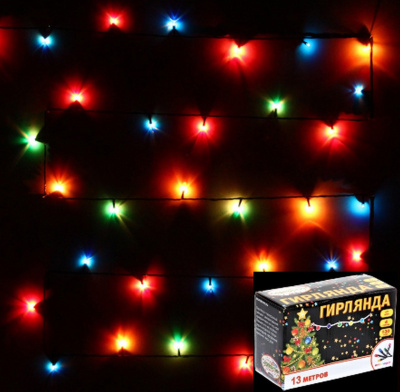 Гирлянда эл. нить 13 м, 130 ламп, IP20, мультицвет, черный провод, 196-157 ТМ Серпантин