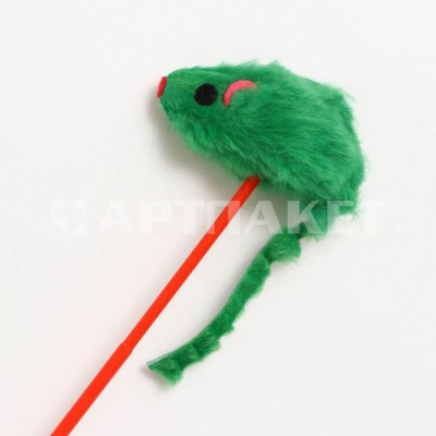 Игрушка-дразнилка "Мышь на палочке" зелёная 7914016