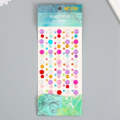 Наклейка "Цветы и горох" стразы/пластик, микс 2556727