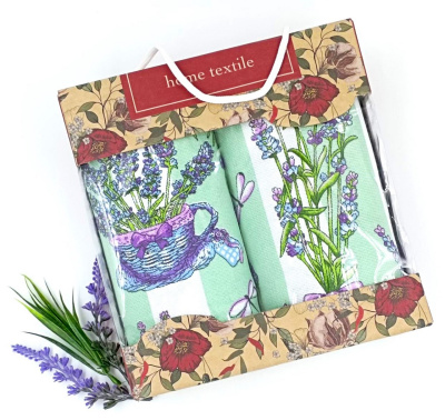 Набор полотенец декоративных вафельных, 2 шт, 30х50 см, в коробке "Лаванда"