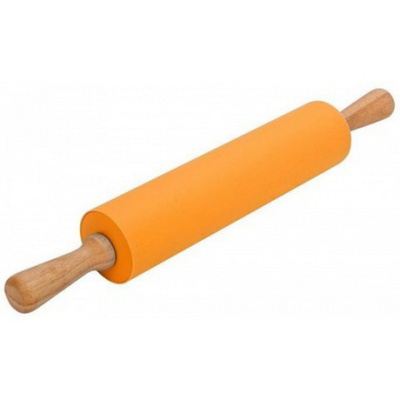 Скалка силикон. 310 мм. d=43 мм. с дерев. вращ. ручками