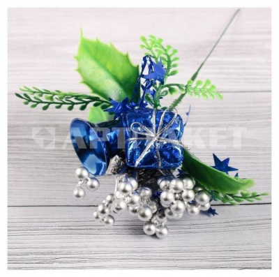 Декор "Зимняя сказка" подарок колокольчик шишка 15 см, серебристо-синий 4301765