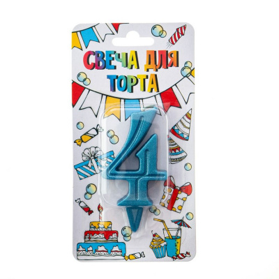 Свеча д/торта Цифра 4 Грация бирюза