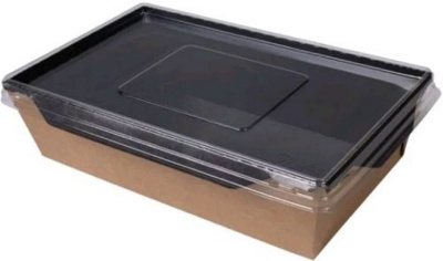 Контейнер бумажный с прозр. крыш. 800мл 207х127х55мм OpSalad ламинированный цвет Крафт/Черный