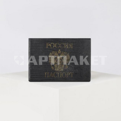 Обложка для паспорта герб, тисн золото, черный 4765118
