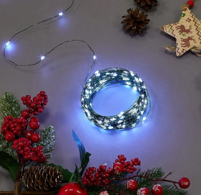 Гирлянда эл. нить 30 м, 300 LED, холодный белый "Роса"