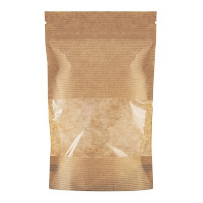 Пакет бумажный дой-пак с ЗИП замком и прозр. окном 70 мм 150*240+40