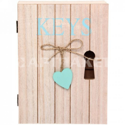 Ключница 24*18*5см "Keys" с голубым сердечком, деревянная