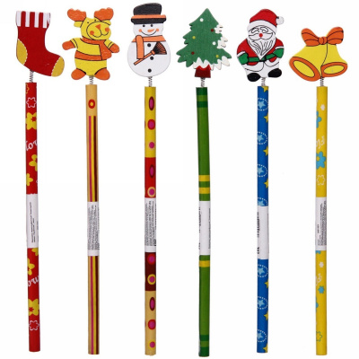 Карандаш чернографитный "Новогодняя сказка - Пружинки" микс